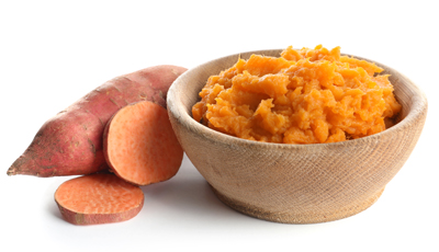 Mashed soft vegetables like sweet potatoes